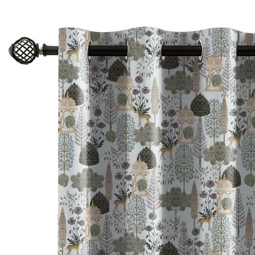 Image of LINENWALAS Pichwai Printed 100% Blackout Curtains for 7 Feet Door Set of 2 Panels, Thermal Insulated, Noise Reducing Luxury Drapes, Heritage Art Inspired Premium Curtains for Living Room (White)