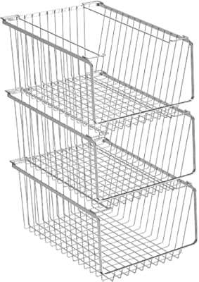 SANNO 14" Stacking Baskets Bin Wire Storage Baskets Organization Farmhouse Scoop Baksket for Pantry, Kitchen, Closets, Bathroom, Cabinets, Kitchen, Narrow, Set of 3