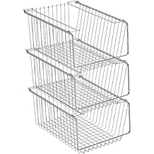 SANNO 14" Stacking Baskets Bin Wire Storage Baskets Organization Farmhouse Scoop Baksket for Pantry, Kitchen, Closets, Bathroom, Cabinets, Kitchen, Narrow, Set of 3