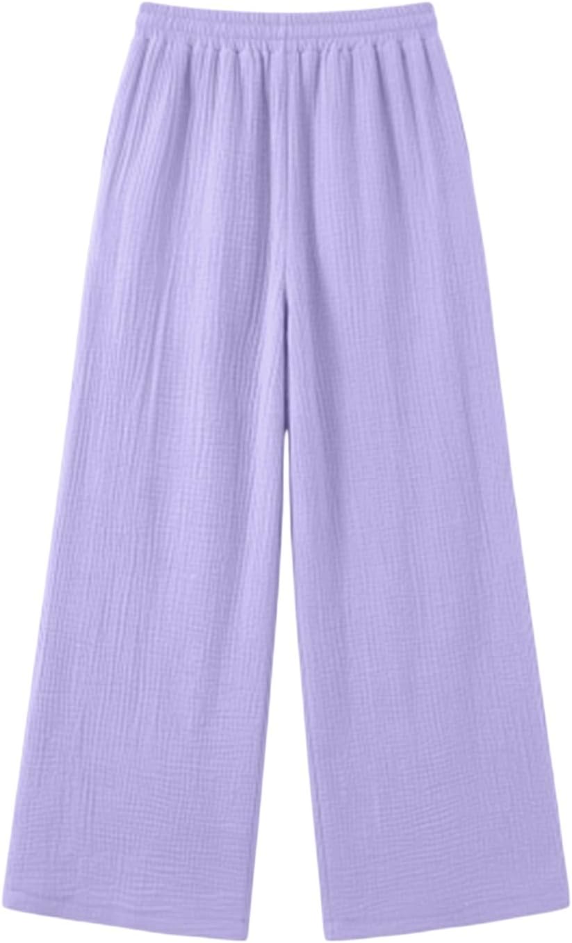 Women's Casual Cropped Pants High Waist Pants Drawstring Loose Fit Summer Trousers with Pockets for Beach Vacation