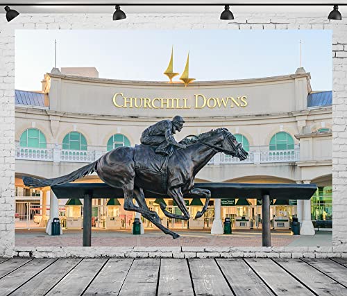 Beleco 7X5Ft Fabric Churchill Downs Backdrop Kentucky Derby Party Decorations Backdrop Horse Racing Statue Derby Party Supplies Outdoor Horse Racing Party Wall Background Photo Booth Studio Props #TOP4