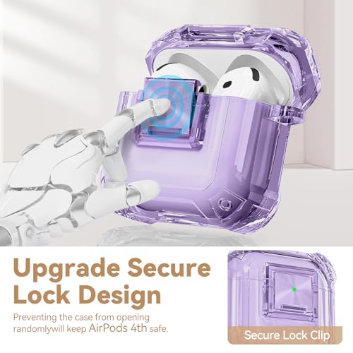 Image of for Airpods 4 Case with Safety Lock,Clear Case Soft TPU Shock-Proof Protective Cover with Cute Bling Keychain and Cleaner kit for Women Girls-Clear Purple