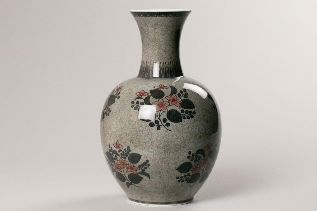 十三代今泉今右衛門『色鍋島辻が花薄墨芒文花瓶』最上位作 共箱 共布 保証 松森美術
