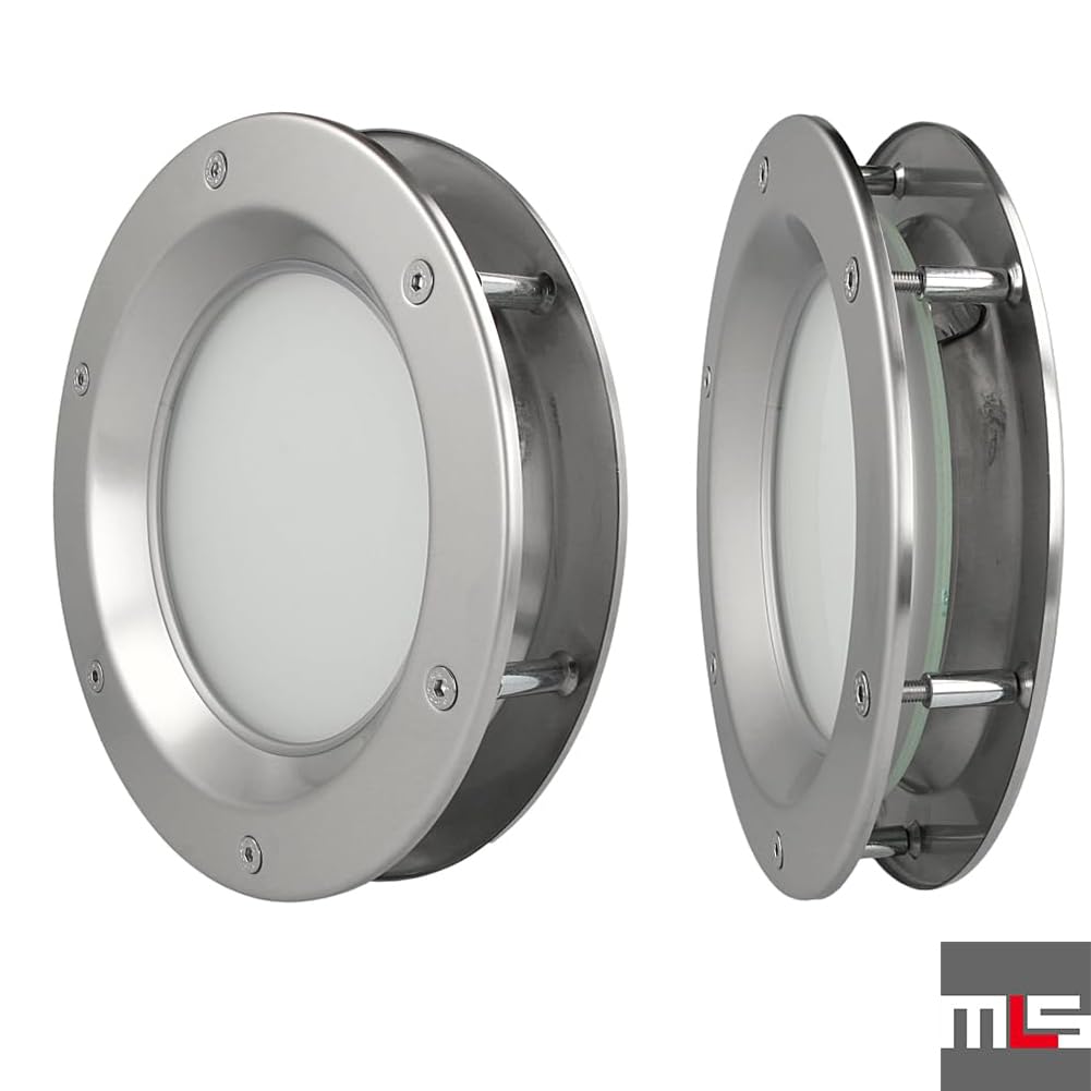 MLS Oblò B6000, Oblò per porte, in Acciaio Inox, Vetro di Sicurezza, Adatto ha Porte di 40 mm di Spessore, Viti di Fissaggio Visibili Ssu Entrambi i Lati, Diametro 250 mm, Vetro Smerigliato