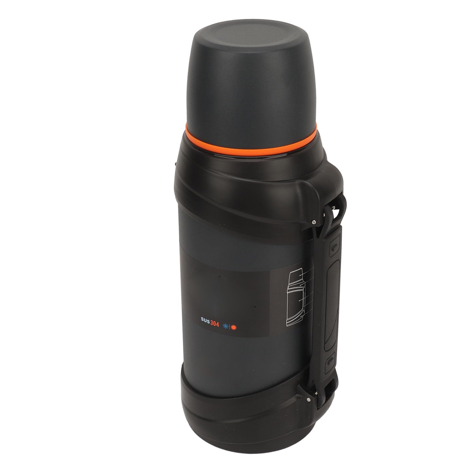 SIXRUN Stainless Steel Vacuum Water Bottle, 2000ml, Cyan, with Built-in Cup and Strap, 24-Hour Temperature Control, Portable Insulated for Travel