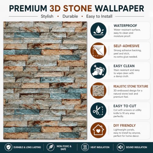 Image of Barebeauty 3D Wall Panel Wallpaper, Self Adhesive PE Foam Brick Sticker, Waterproof Peel & Stick Wall Covering for Home, Bedroom & Living Room Decor, 70 x 77 cm (Pack of 40, 232 Sq. Ft. Approx)