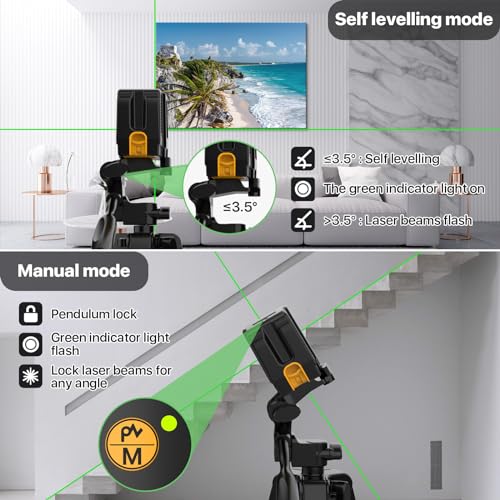 Laser Level with Tripod,DEGLASERS 100Ft Green Cross Line Self Leveling laser level,Dual-Module,Selectable Laser Lines With Rechargeable Battery for Picture Hanging,Tile,Construction Indoor Project — view 5
