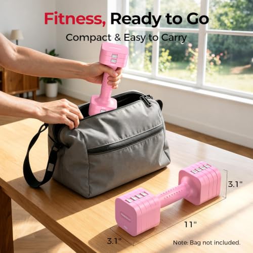 FEIERDUN 5-in-1 Adjustable Dumbbell Set of 2, 12LBS/6LBS Hand Weights for Women, 1s-Adjust Dual-Stable Dumbbell Set for Women Home Gym & Outdoor, Pink - image 7