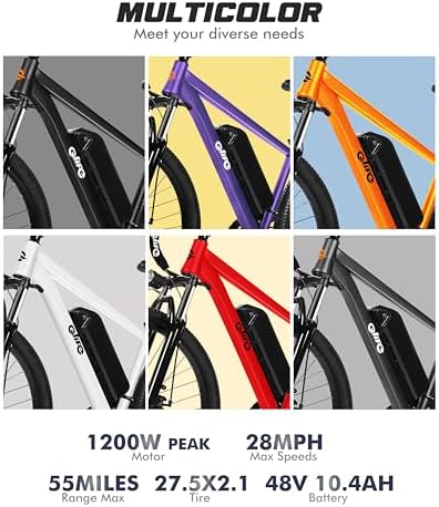 Qlife Electric Bike for Adults/Teens Racer, 20+MPH 21-Speed Peak 1200W Brushless Motor Adult Electric Bicycles, 48V 10.4Ah Battery Mountain Ebike, Up to 55 Miles, 27.5X2.1 Tire E Bike Black