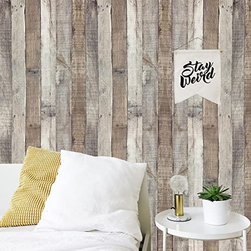 Yun-Aeon Natural Wood-Grey Wood Contact Paper Peel And Stick Wallpaper 17.8”X 120”Self Adhesive Removable Vintage Faux Wood Wall Paper Plank Shelf Home Decoration Kitchen Counter Cover Use #TOP3