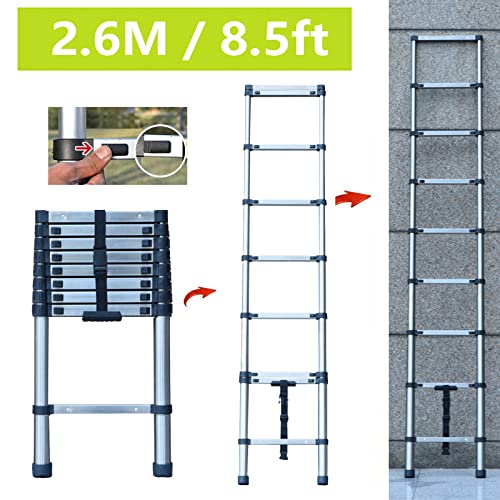 Telescoping Ladder 8.5 Ft Step Ladder Stainless Steel Telescopic Extension Ladder, Portable Folding Collapsible Ladder, Multi-Purpose Ladders For Home Household, Roofing, Rv, Loft, 330Lbs Capacity #TOP2