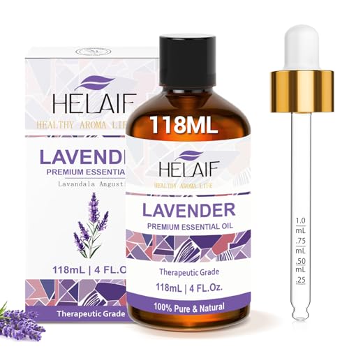 HELAIF Aceite Esencial de Lavanda 118 ml(4OZ) 100% Puro y Natural Lavender Essential Oil Promueve el Sueño Calma la Piel Frescura del Hogar Baño Casero Fragancia