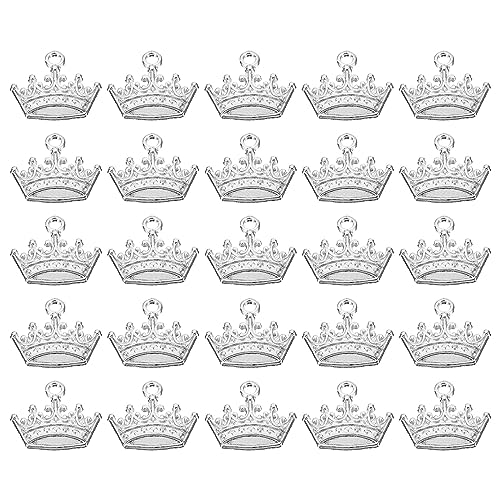 PATIKIL Crown Charm, 50Pcs Mini Crown Pendant Charm Bulk Metal Designer DIY for Making s s Wedding Crafts Queen Silver