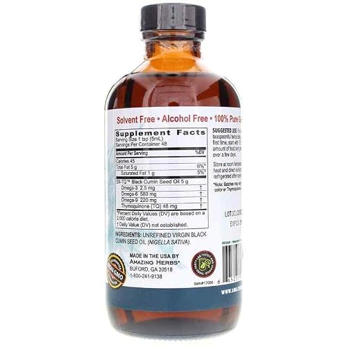 Amazing Herbs Egyptian Black Seed Oil - Gluten Free, Non GMO, Cold Pressed Nigella Sativa Supports Digestive Health, Immune Support, Mild Flavor - 8 Fl Oz