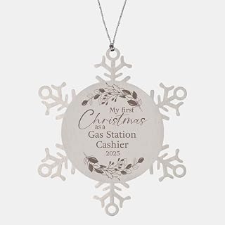 My First Christmas as a Gas Station Cashier 2025 Snowflake Ornament Gifts for New Coworker Staff Employee Gas Station Cashier Manager, Xmas Party Decor, Job Promotion, Engraved