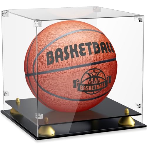 Leffis Acrylic Basketball Display Case, UV Protective Clear Full Size Ball Box with Double Layer Base, Dustproof Sports Memorabilia Showcase for Autographed Official Size 7 Basketballs