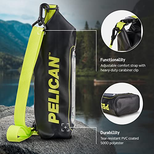 Pelican Marine Ip68 Waterproof Dry Bag 2L - Roll Top Waterproof Backpack W/ Phone Case/Pouch - Boating & Kayak Accessories - Essentials For Camping Swimming Beach Fishing Rafting Travel - Black/Yellow #TOP2