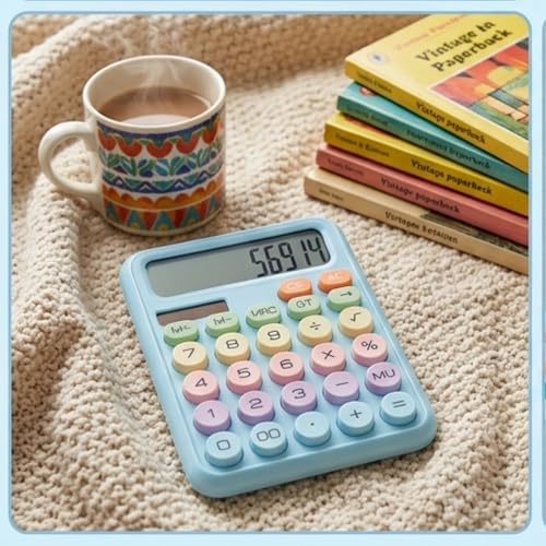Image of Mechanical Pushbutton Calculator,12 Digit Large LCD Display,Big Buttons Easy to Press,Colorful Candy Financial Calculator,Automatic Sleep,with Battery.for Office,School, Home (Blue)