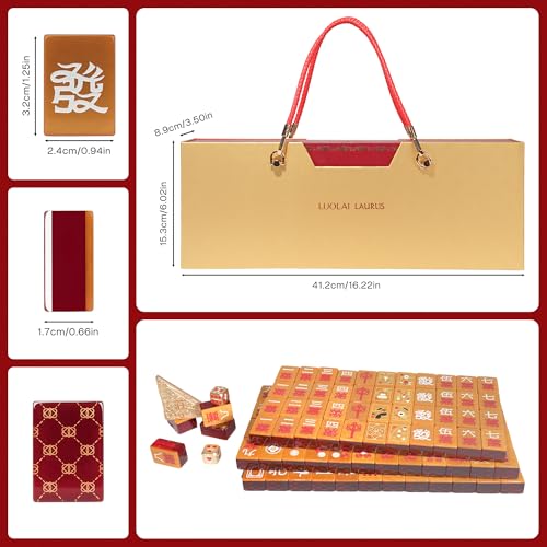 Set de Mahjong chino lujo con 144 fichas acrílicas miniatura 3