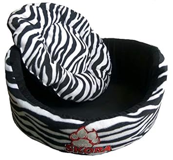 Skora Imported Export Quality Round Shape Pet Bed for Color Zebra Line Printed Black and White Dog Size Small