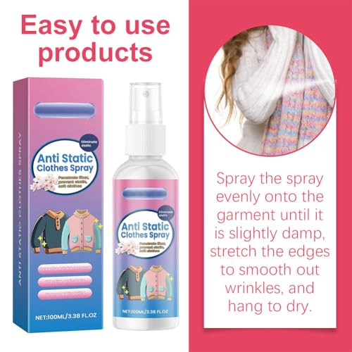 Antistatik Spray,Spray Antistatisch,Antistatik Sprays Kleidung,Antistatikspray,Statikspray für Kleidung,Anti Static Sprays,für Kleidungs,Textilien,Möbel und Auto,Reduziert Statische Aufladung,100 ml