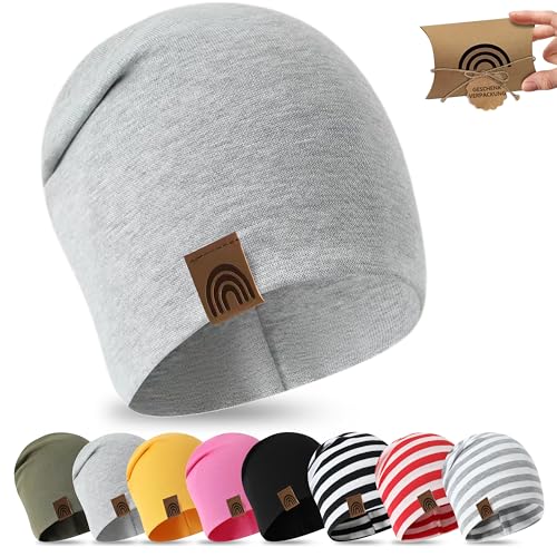 fenchis AUSTRIA Kinder Beanie 6M-2 Jahre 48-52cm Frühling Übergangszeit Mütze Slouch in Geschenkverpackung Baumwolle