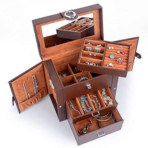 Kendal Jewelry Box For Women, Leather Jewelry Organizer With 2 Drawers And Mirror, Portable Travel Case For Necklace, Ring, Jewelry Ljc08Brn #TOP1