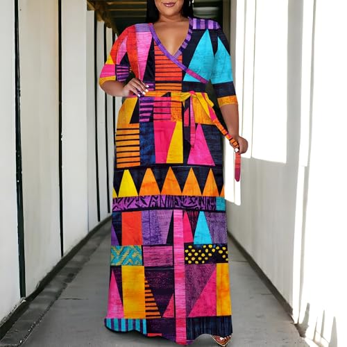 Image of SUZONANA Women's Plus Size Maxi Dresses Casual Loose Short Sleeve Long Maxi Dress with Belt Wedding