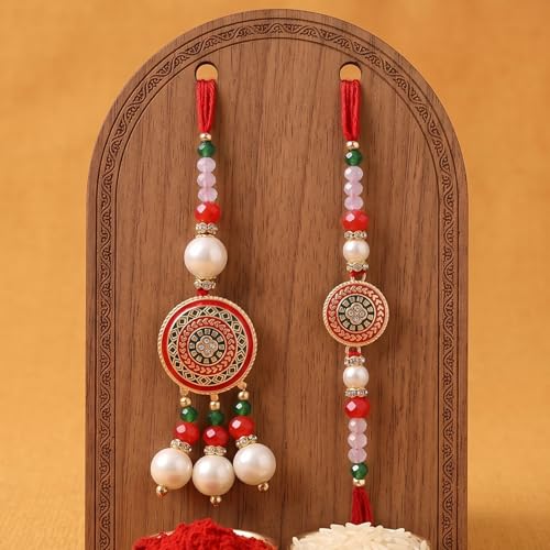 Image of TIED RIBBONS Rakhi for Brother and Bhabhi - Couple Bracelet Rakhi Set of 2 with Roli Chawal Combo Set - Lumba Rakhis for Bhaiya Bhabhi - for Rakshabandhan