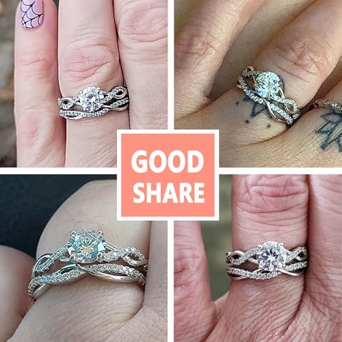 SHELOVES 925 Sterling Silver Wedding Rings Set for Women Infinity Bridal Ring Sets Round CZ Size 5-102