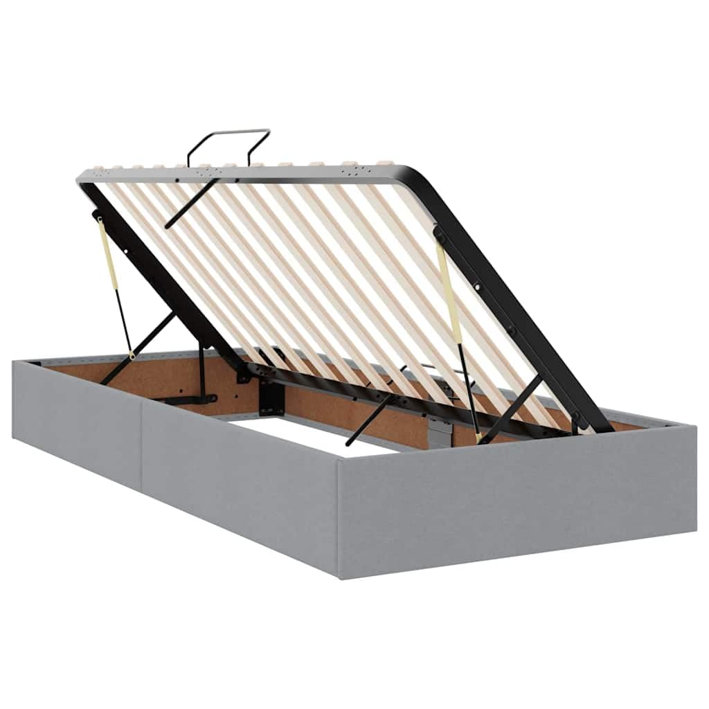 Cama de almacenamiento gris claro 100 x 200 cm con colchón, cabecero y clift hidráulico, cama individual moderna para dormitorio, material de madera y estructura de metal