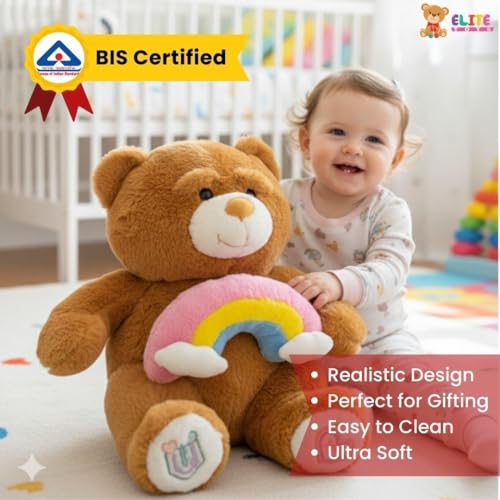 Image of Rainbow Teddy Bear Soft Toy 55 cm | Big Plush Teddy with Rainbow Cushion | Large Huggable Stuffed Bear for Kids | Birthday Gift Soft Toy