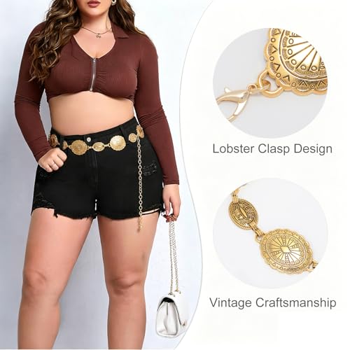 Image of WHIPPY Women Concho Chain Belt Metal Link Western Cowgirl Turquoise Chain Belt for Dress