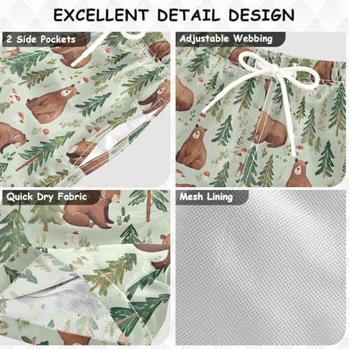 Boys Swim Trunks Quick Dry UPF 50+ Beach Board Shorts Kids Bathing Suits Swimsuit 2T Watercolor Bear Mushroom3