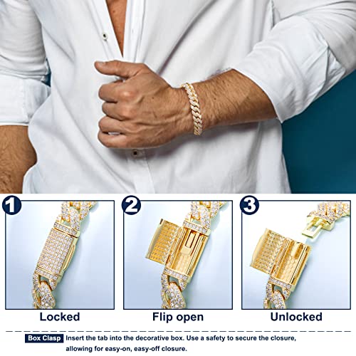 14Mm Moissanite Cuban Link Bracelet Simulated Diamond Bracelets For Men Women 18K Yellow Gold Over 925 Sterling Silver Bracelet D Color Vvs1 Round Cut Lab Created Iced Out Miami Hip Hop Full Moissanite Bracelet #TOP5