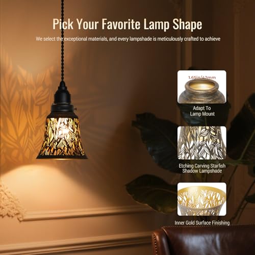 Image of 4 pack ceiling fan light covers- small mini lamp shades,metal lamp shade for pendant light shade, wall lamp, with 1-5 /8 inch Fitter, 4-3 /4 inch Height and 4-3 /4 inch Diameter, Antique bronze gold starfish colors.