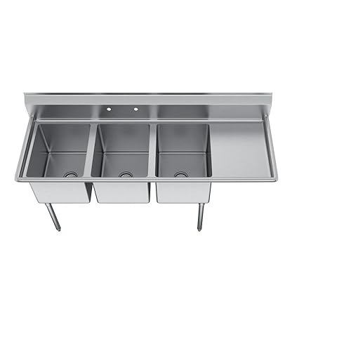 Miniatura 2 de Elkay Foodservice Fregadero de 3 compartimentos, 78.5 x 23.75 pulgadas OA, altura de trabajo de 36 pulgadas, cuenco 18 x 18, 12 profundos, protector