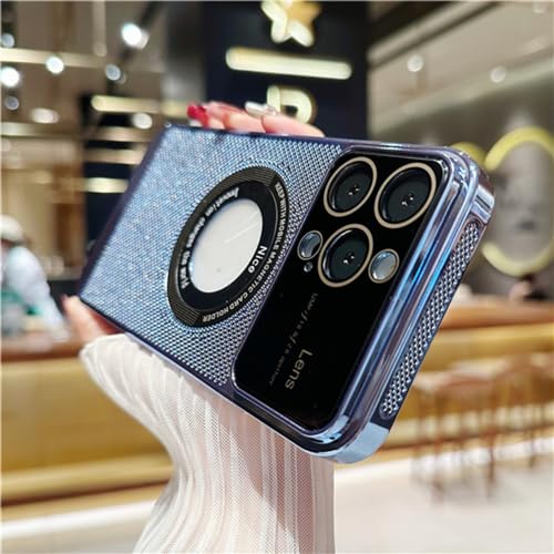 Coque iPhone 14 Pro carrée de luxe en PC galvanisé bleu clair
