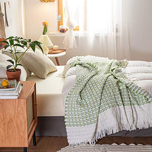 Couvre-lit en coton style bohème chic comme écharpe de canapé verte - 8