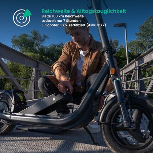 Egret GT Serie E-Scooter mit Stra&szlig;enzulassung | Bis zu 100 km Reichweite & 20 km/h, 13 Luftreifen, RST Federgabel, OSRAM LED, Hydraulische Bremsen, NFC & Apple Find My, bis 150 kg Traglast (GT 15 Ah)
