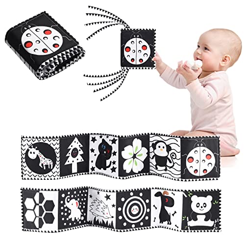 Image of Black and White High Contrast Soft Cloth Book for Baby Infant Tummy Time Baby Book Folding Educational Activity Cloth Book Toys for 0-3 Years Old Newborn Toys
