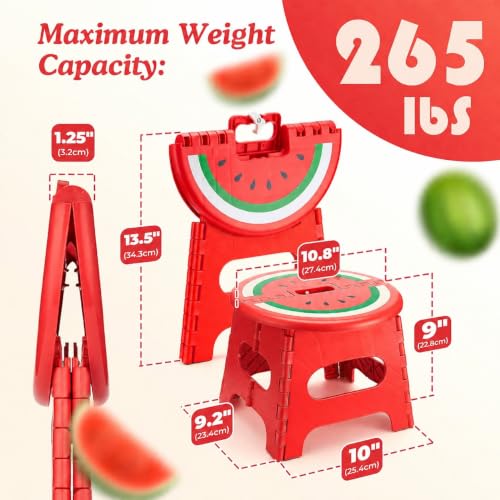 Image of Premium Folding Step Stool for Adults and Kids Non-Slip Folding Stools with Portable Handle, Compact Plastic Foldable Step Stool for Bathroom,Bedroom, Kitchen (Watermelon RED)