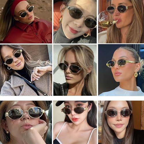 Trendy Oval Sunglasses for Women Men,Fashion Retro 90s Metal Frame Sun Glasses Y2K Shades3