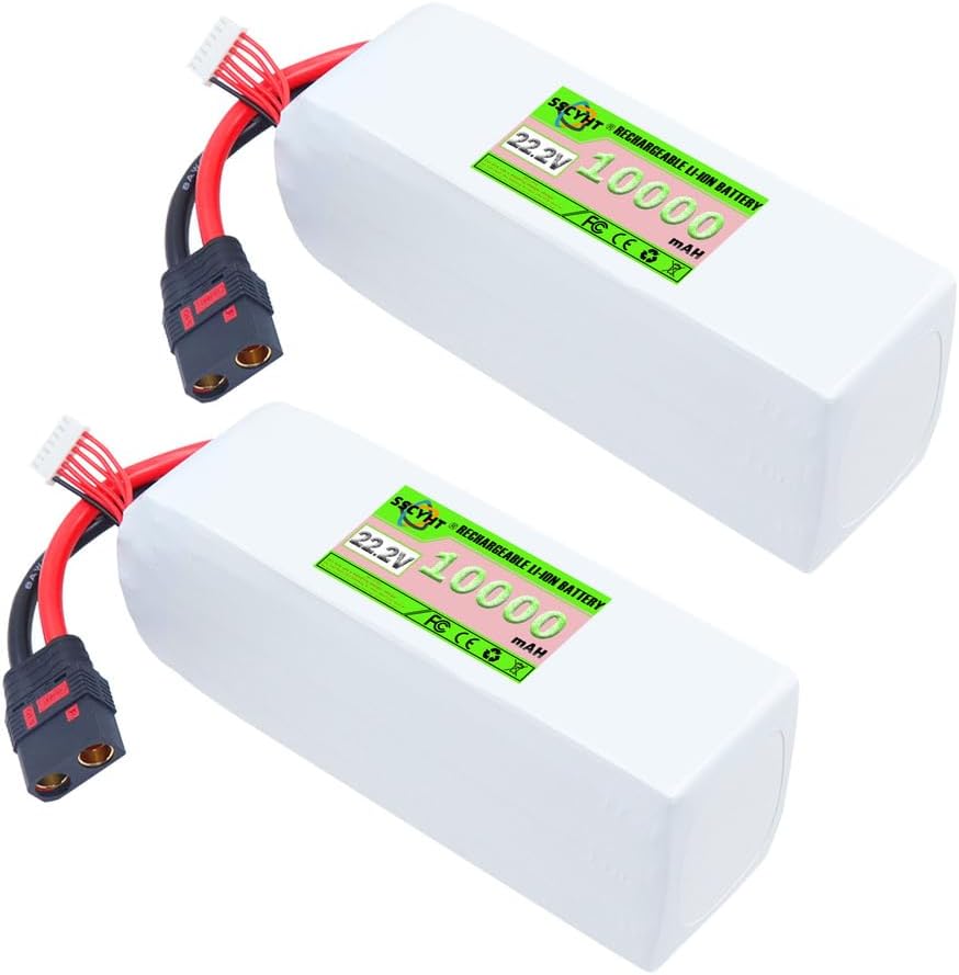 SSCYHT 22.2 Volt 6S Lipo Battery 10000mAh Lithium Battery 22.2V Rechargeable Batteries for Model Airplane with QS8/XT90S Port for Below 222W Motor Kit,22.2v10000mah qs8 2pack
