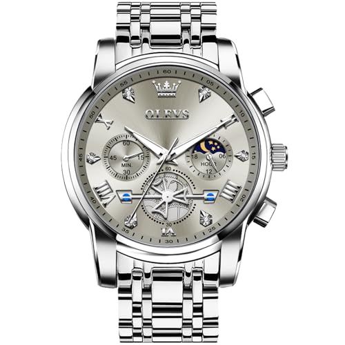 Image of OLEVS Watches Men Waterproof Luxury Big Face Mens Watch Stainless Steel Quartz Analog Dress Watches for Men Luminous Multifunction Man Watch Relojes De Hombre