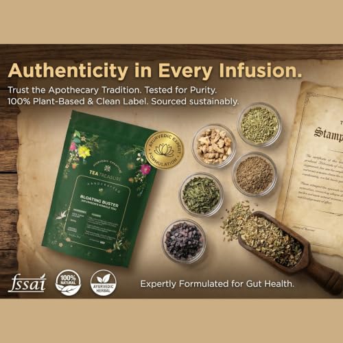 Image of Tea Treasure Bloating Buster Ayurveda's Miracle Tea | Supports Digestion, Reduces Bloating, Gas, Acidity & Burping | Fennel, Ginger, Ajwain, Peppermint & Black Salt | Feel Light After Every Meal | Caffeine Free Herbal Tea - 100g