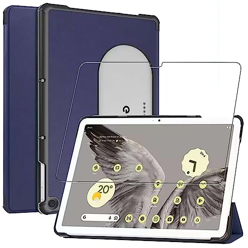 ebestStar - Coque pour Google Pixel Tablet, Etui Slim Cover, Housse PU Cuir Rabat Magnétique, Bleu Foncé + Verre Trempé