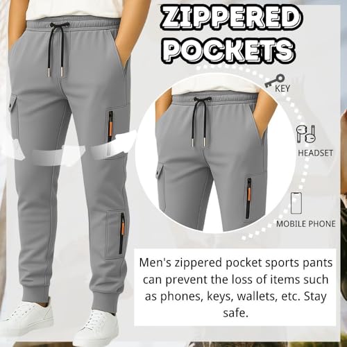 fovdtaa Herren Sweatpants Jogginghose mit Reißverschlusstaschen Lange Sporthose Elastische Taille Training Fitness Jogger Hose, Schwarz , L