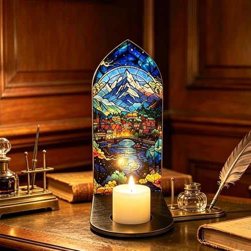 Ilyra Novix Fantasy Book Nook for Bookaholic, Stained Glass Candle Holder, Fantasy Book Lover & Reader Gift, Bookshelf Decor, Library Decor, Bookish Gift (Snowy Mountain) — view 3
