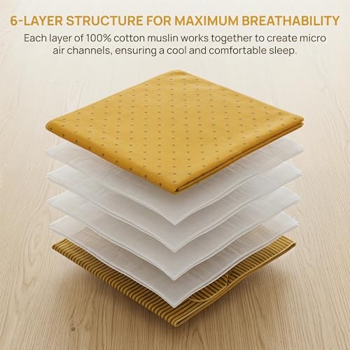 Image of SANACYNA Muslin Blankets for Adults 100% Cotton 6-Layer Gauze Yellow Geometric Bed Blanket Lightweight Soft and Breathable King Blanket for Sofa Bed Coverlet Both Sides (Yellow, King 90 inch X 104 inch)
